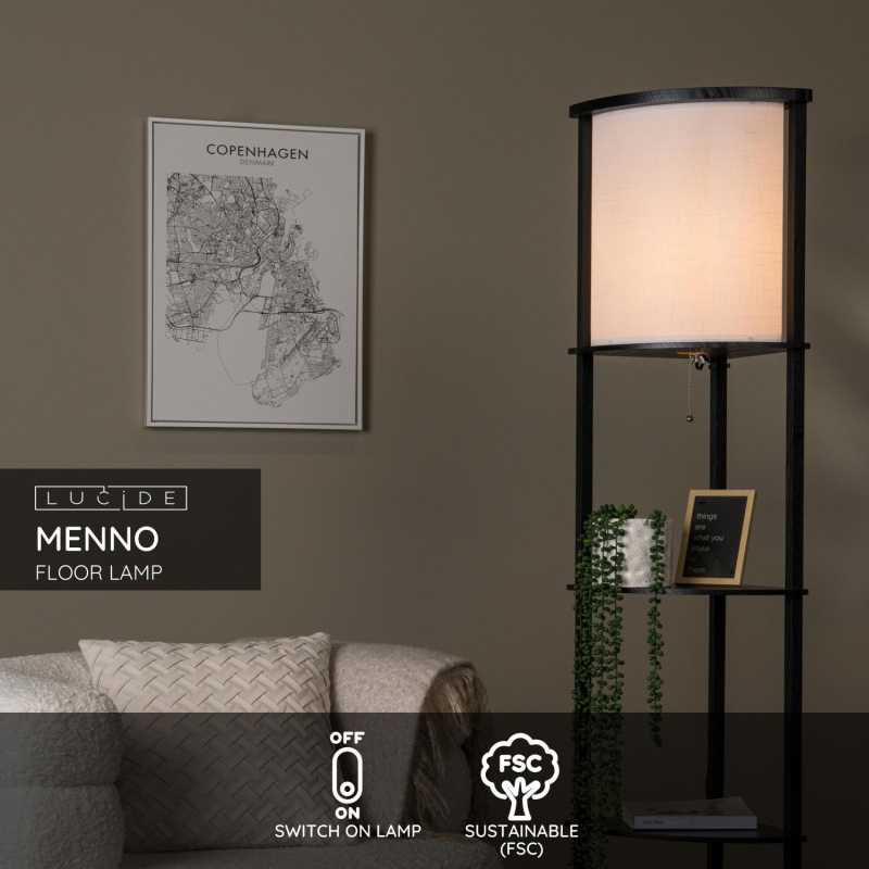 Lucide MENNO - Stojacia lampa - 1xE27 - Čierna